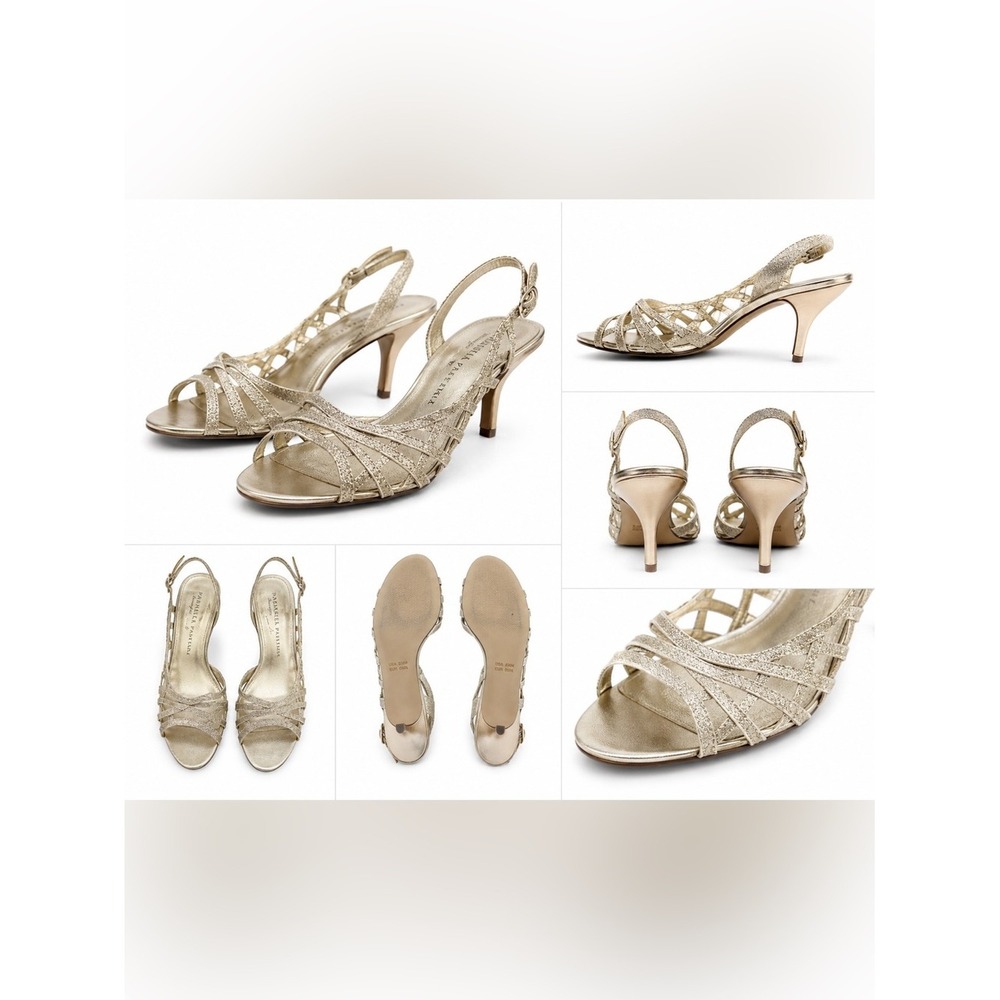 Designer Champagne Gold Sandals Heels Size 8.5